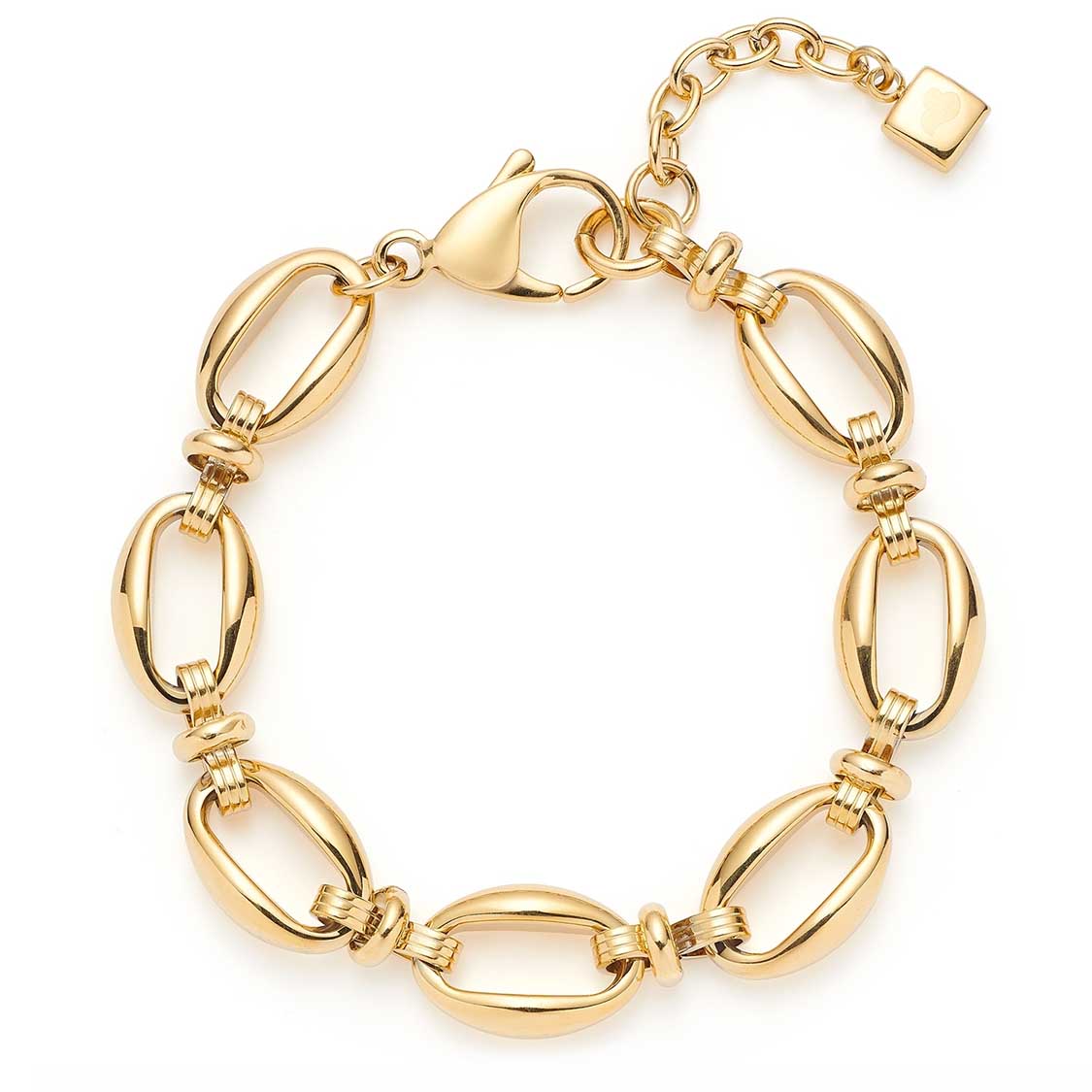 Armband ANDREA gold mit ovalen Gliedern und Karabinerverschluss auf weißem Hintergrund