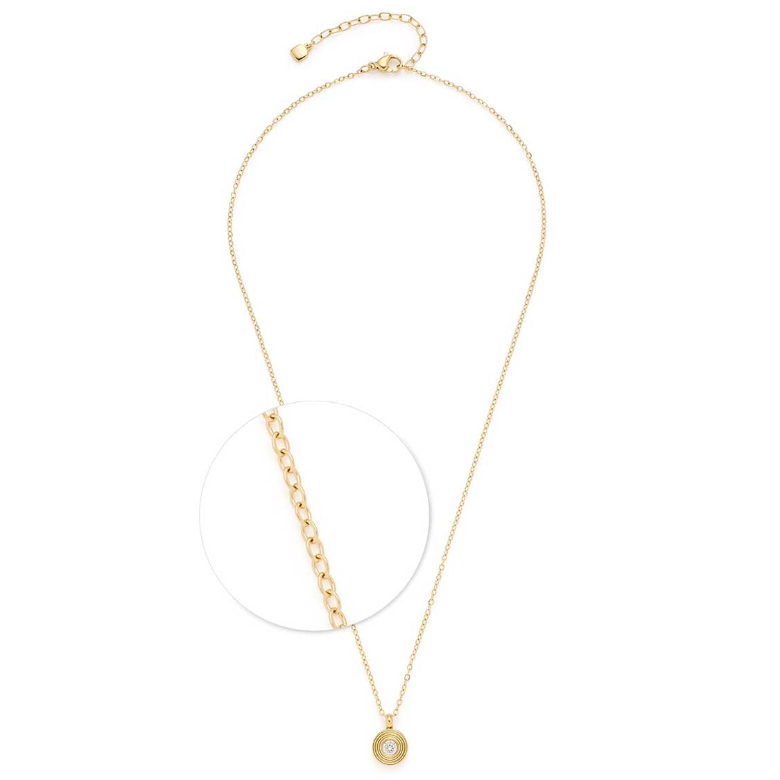 Halskette ISABELLE 45 gold mit rundem Anhänger, Detailausschnitt der Gliederkette