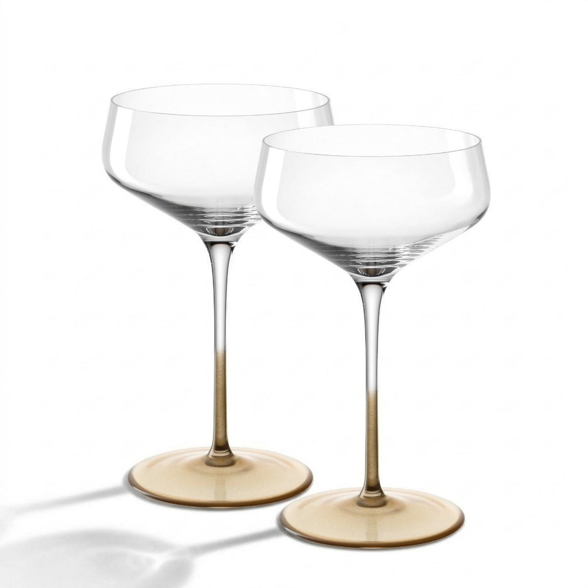 Champagnerschale PUCCINI 350 ml gold 2er-Set, zwei leere Gläser mit goldenem Fuß