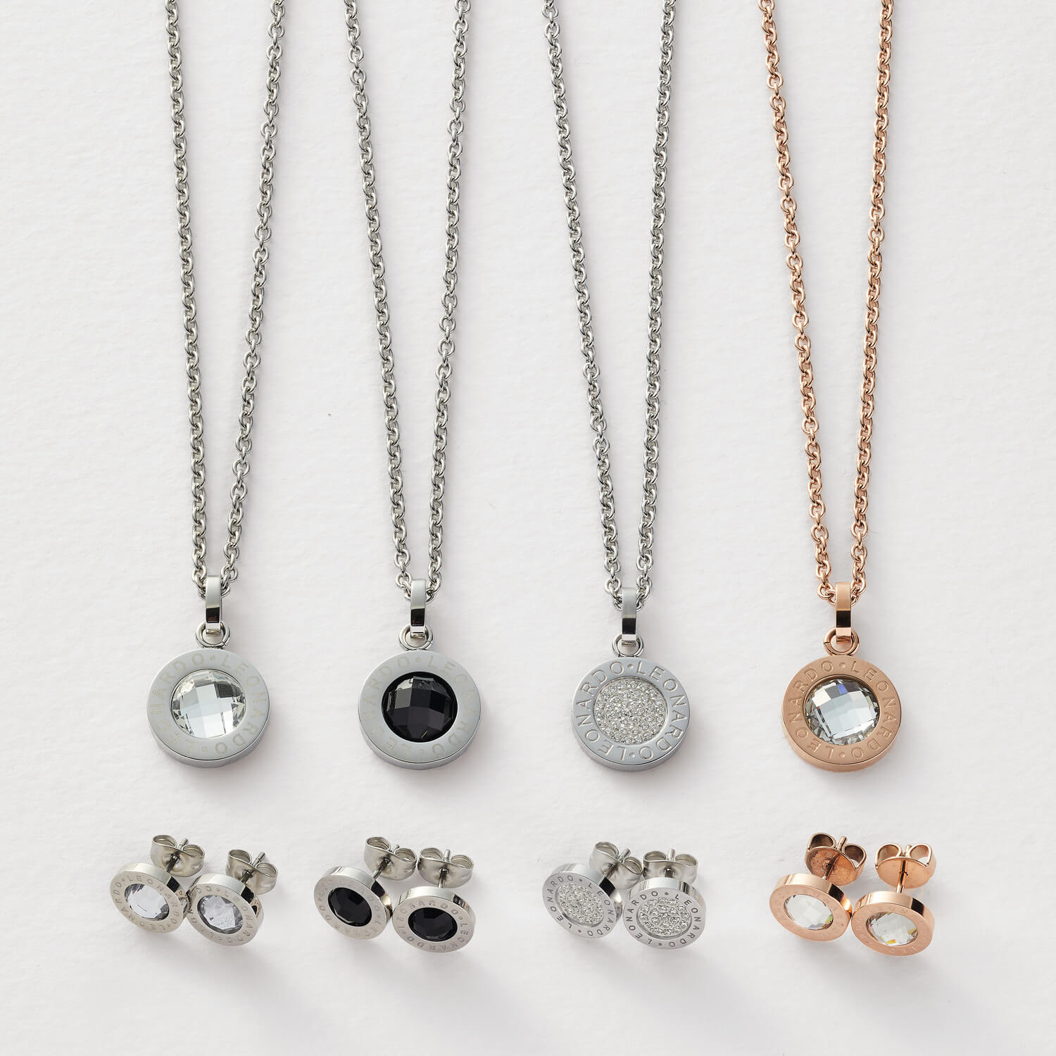 Ohrstecker MATRIX Lusso mit Halsketten und Anhängern in Silber und Rosegold