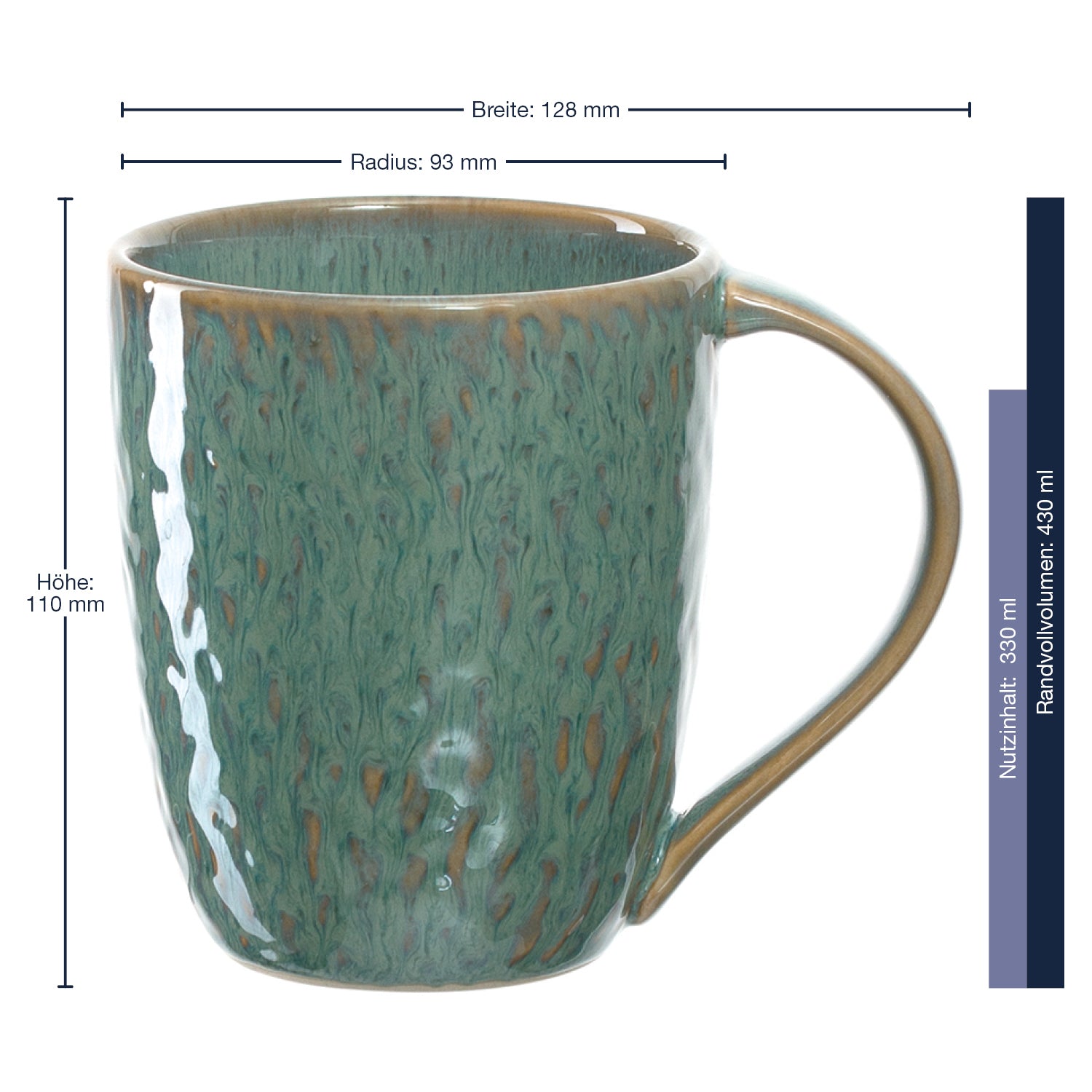 Massangaben zu Keramiktasse MATERA 430 ml grün