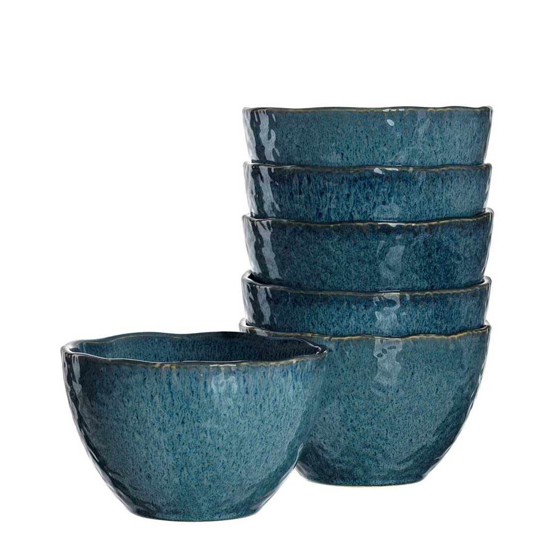 Keramikschale MATERA 15 cm blau 6er-Set gestapelt und einzeln angeordnet