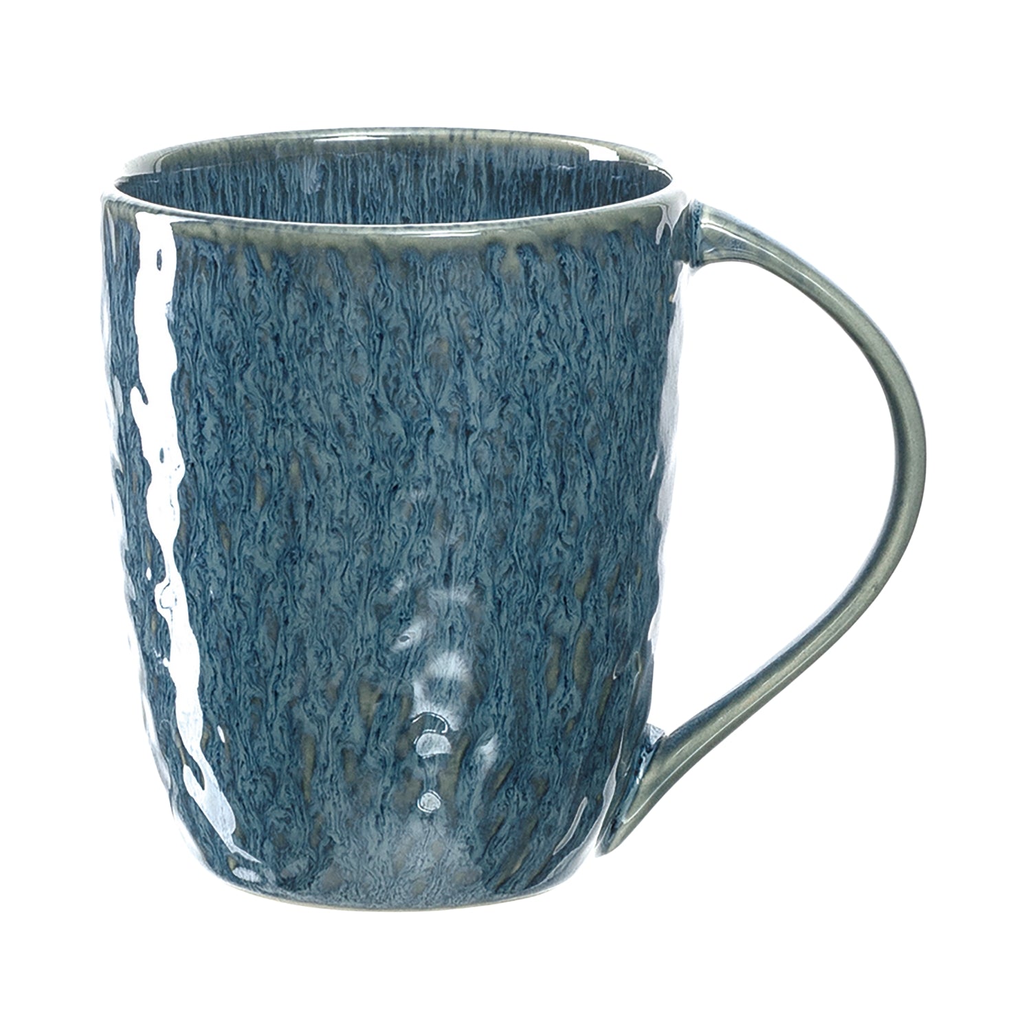 Keramiktasse MATERA blau mit strukturierter Oberflaeche und Henkel