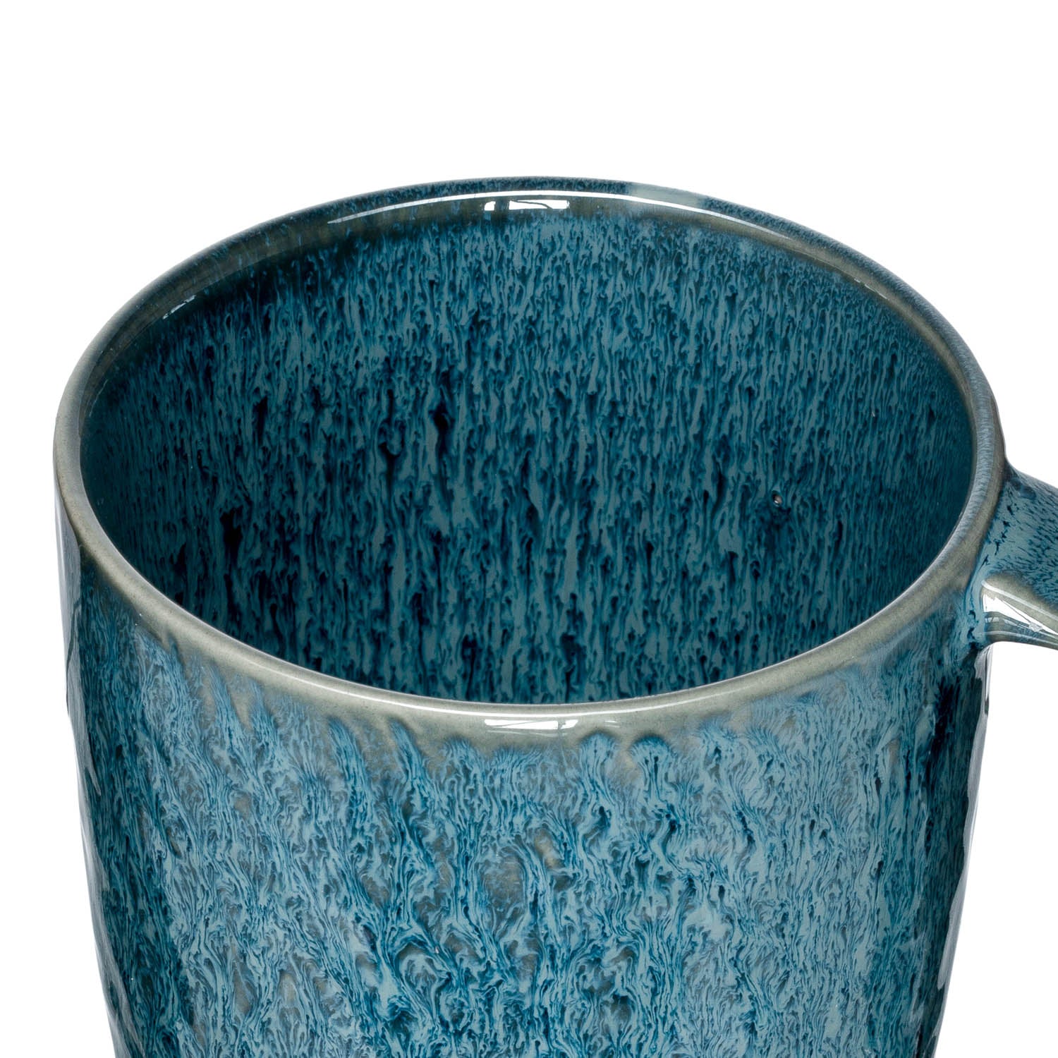 Keramiktasse MATERA blau von oben, Innenansicht der Tasse mit strukturierter Oberflaeche