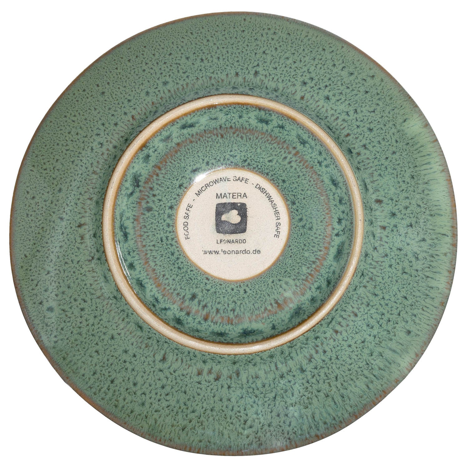Keramikuntertasse MATERA grün von oben, Herstellerlabel in der Mitte sichtbar