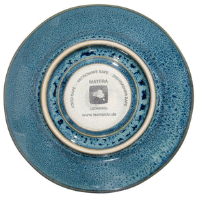 Keramikuntertasse MATERA blau von oben, Herstellerinformation auf Unterseite sichtbar