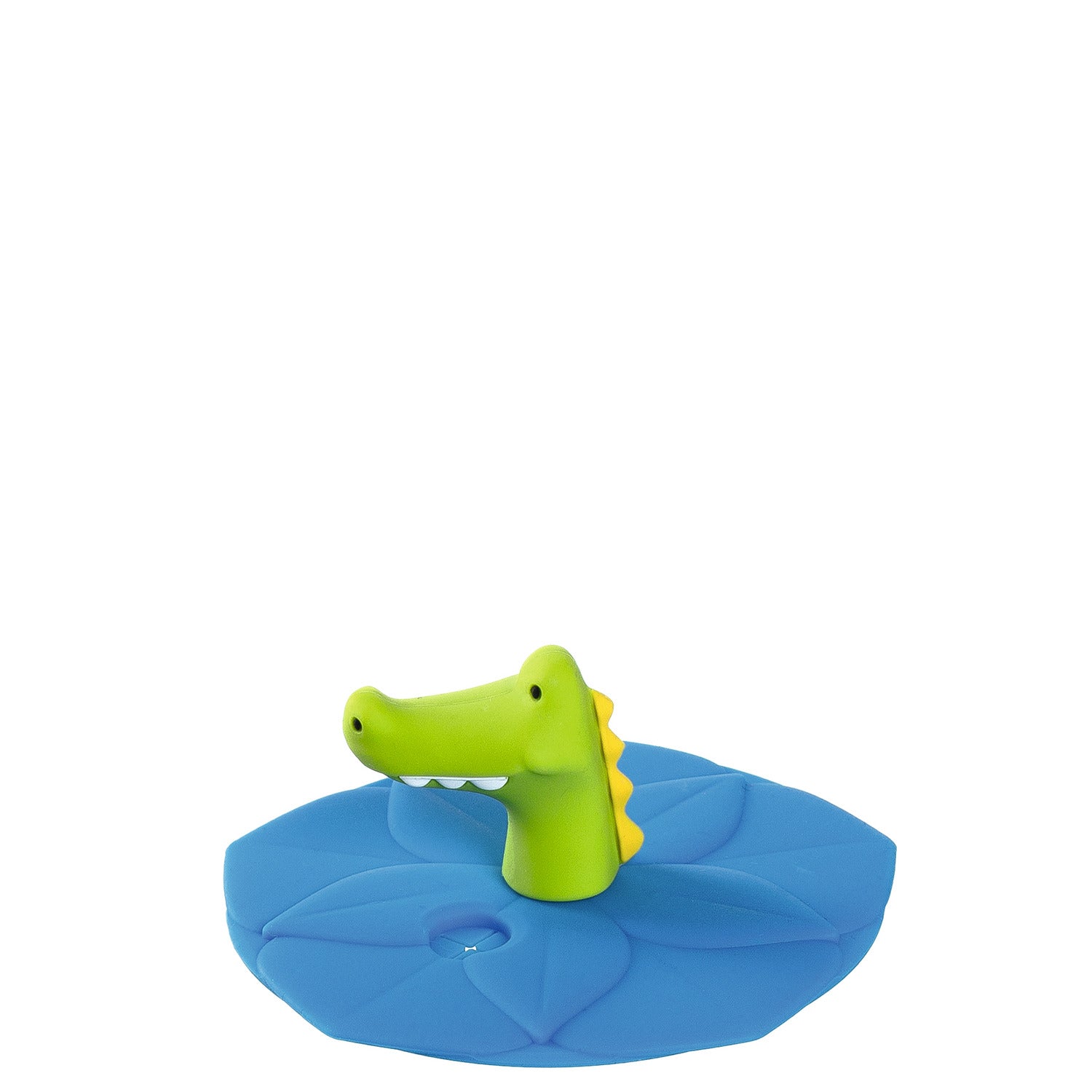 Deckel BAMBINI 9 cm blau Krokodil auf blauer Silikon-Unterlage