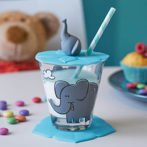 Deckel BAMBINI türkis Elefant auf Glas mit Strohhalm in Kinderzimmer