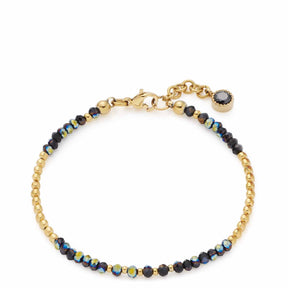 Armband LOLA CIAO mit schwarzen und goldfarbenen Glasperlen auf weißem Hintergrund
