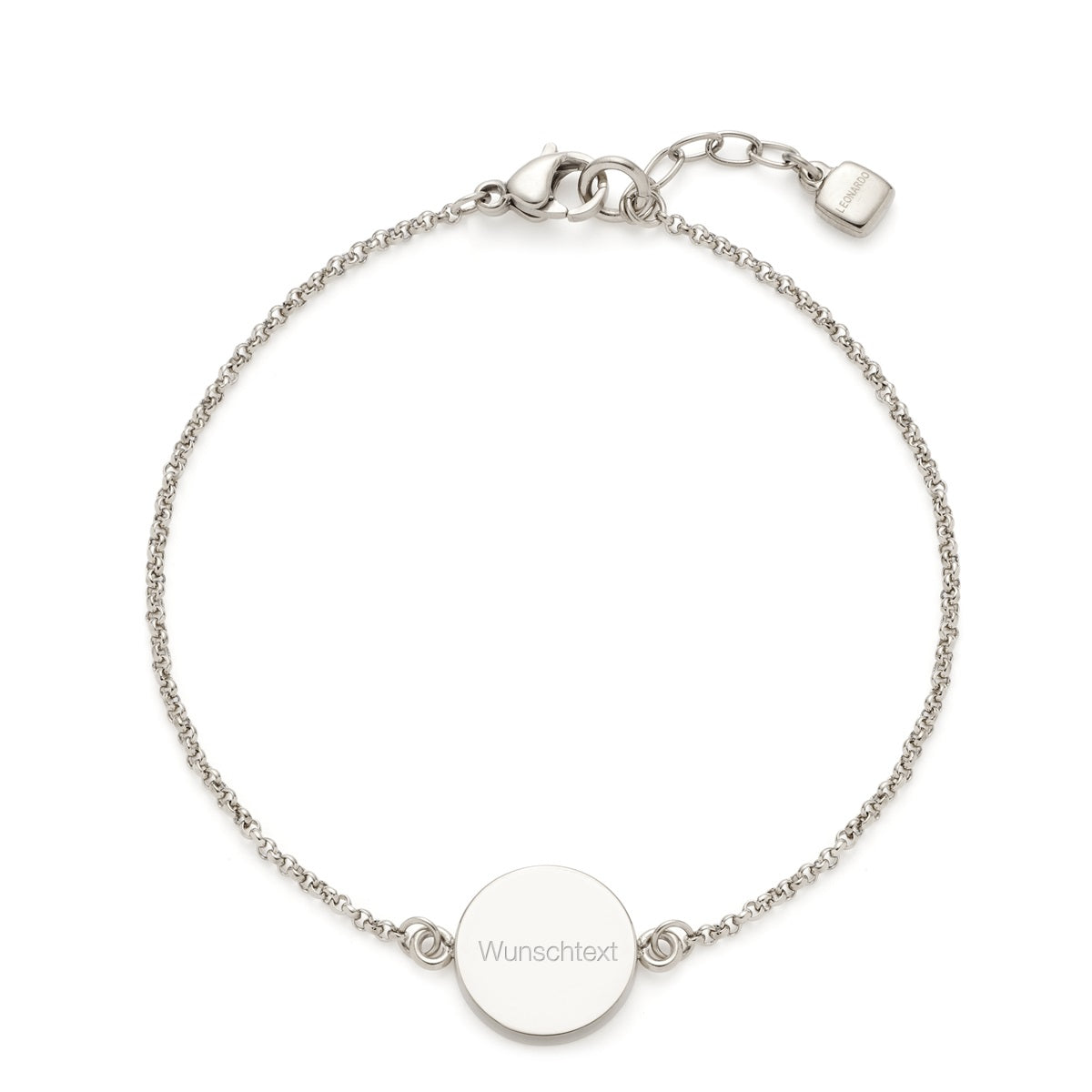 Armband MARLA silber mit graviertem Schriftzug auf rundem Plakette