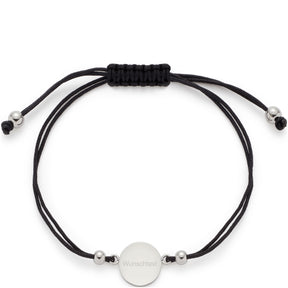 Armband MILA silber mit rundem Gravurplättchen und schwarzem Kordel-Verschluss