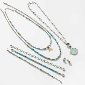 Armband ESTRELLA Clip & Mix und Ketten mit Perlen und Anhängern in Silber und Türkis