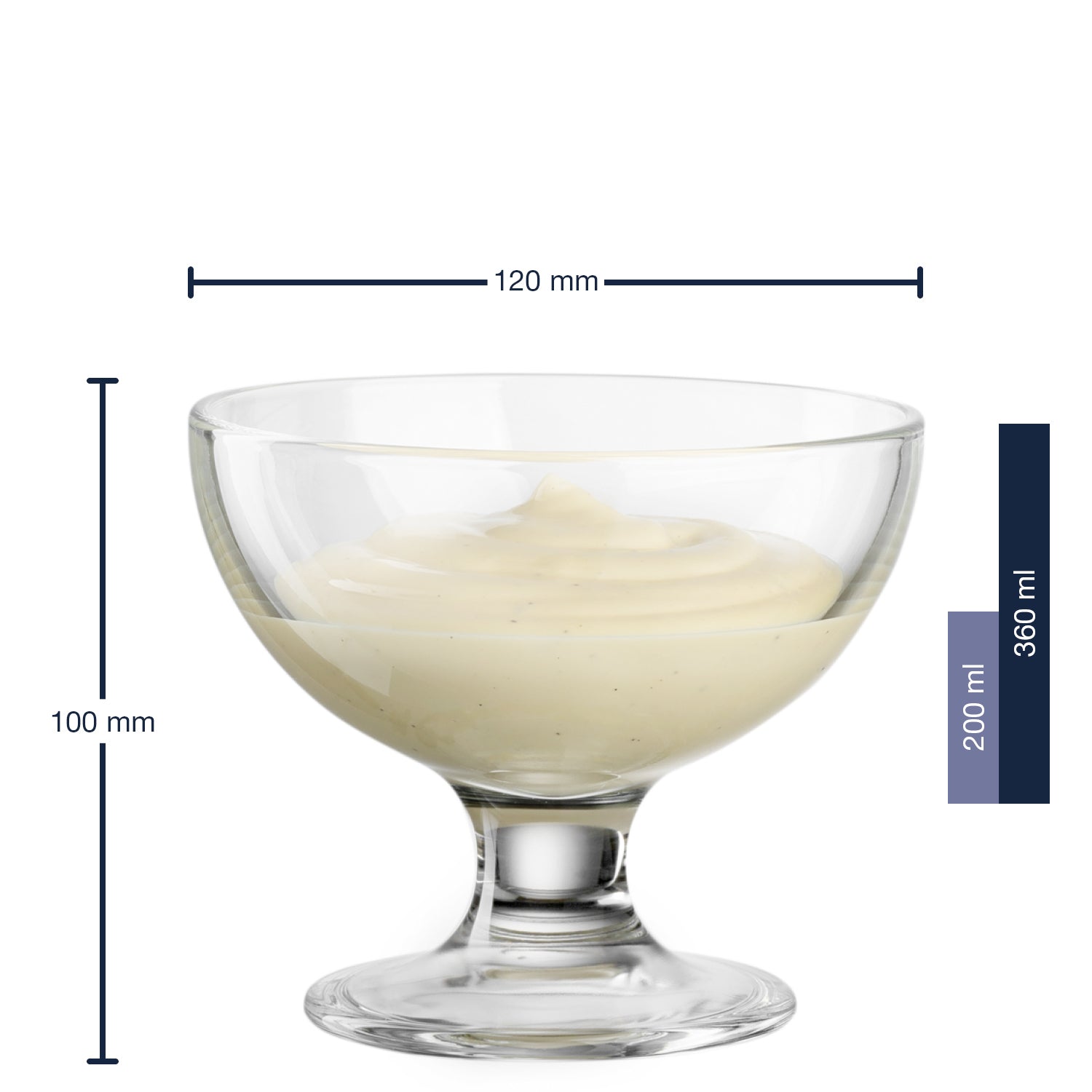 Messangaben zu Schale auf Fuß CUCINA 360 ml, mit Inhalt gefüllt