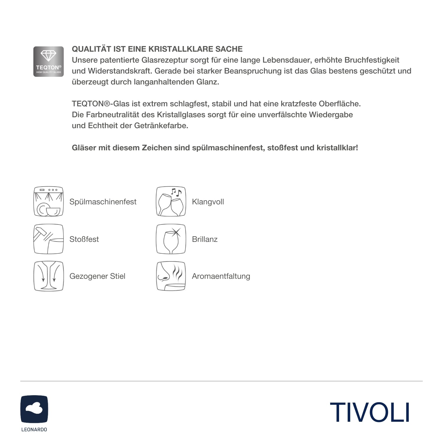 Qualitätsmerkmale und Piktogramme der TIVOLI Gläser