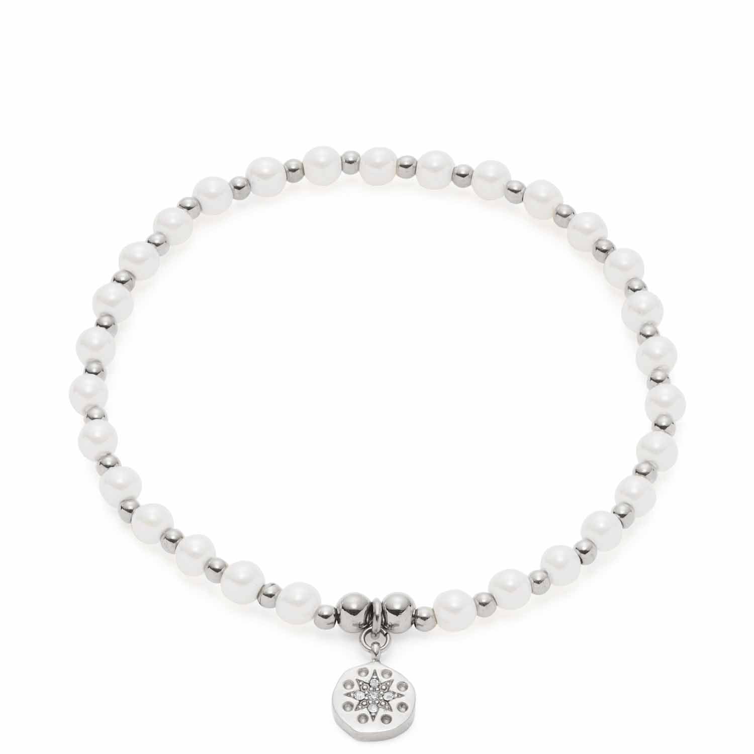 Armband PELENA CIAO weiß mit silbernen Perlen und Anhänger