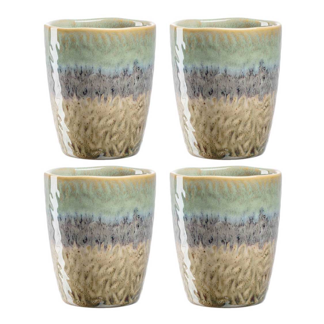Vier Keramikbecher MATERA in Grün, Anthrazit und Beige, 4er-Set