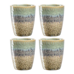 Vier Keramikbecher MATERA in Grün, Anthrazit und Beige, 4er-Set