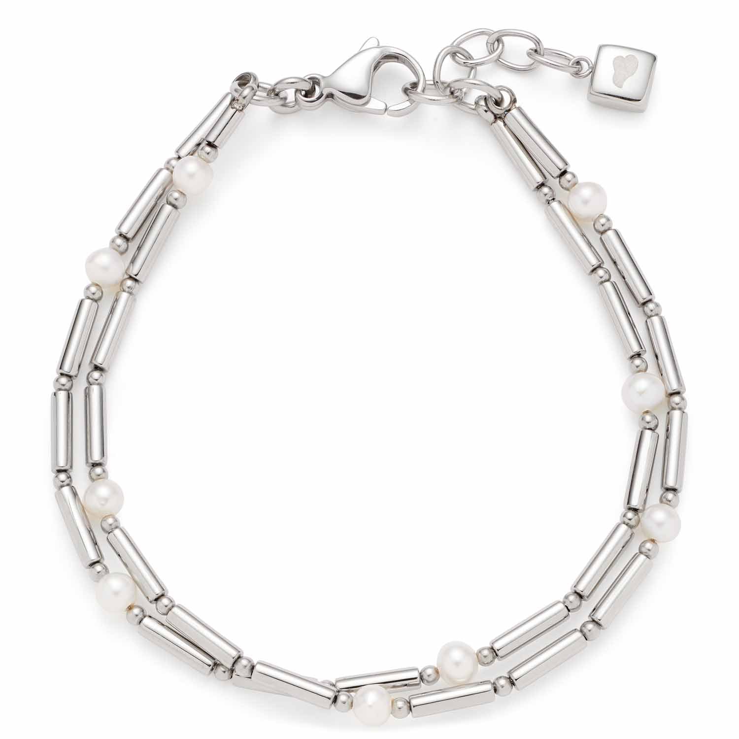 Armband MIRELLA aus Edelstahl mit Perlmutt-Perlen, silberner Gliederkette und Verschluss