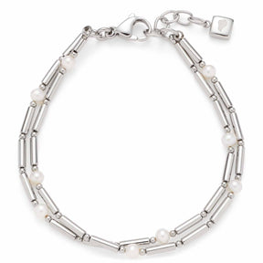Armband MIRELLA aus Edelstahl mit Perlmutt-Perlen, silberner Gliederkette und Verschluss