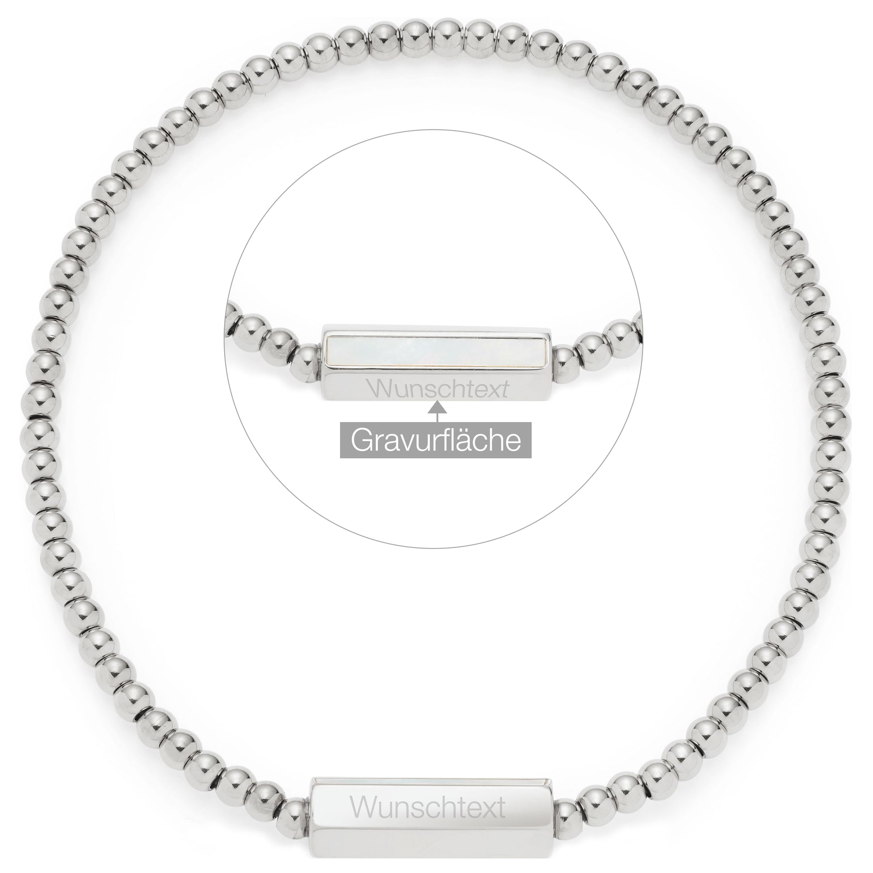 Armband PILEA silber mit Gravurflächen-Darstellung und Wunschtext-Beispiel