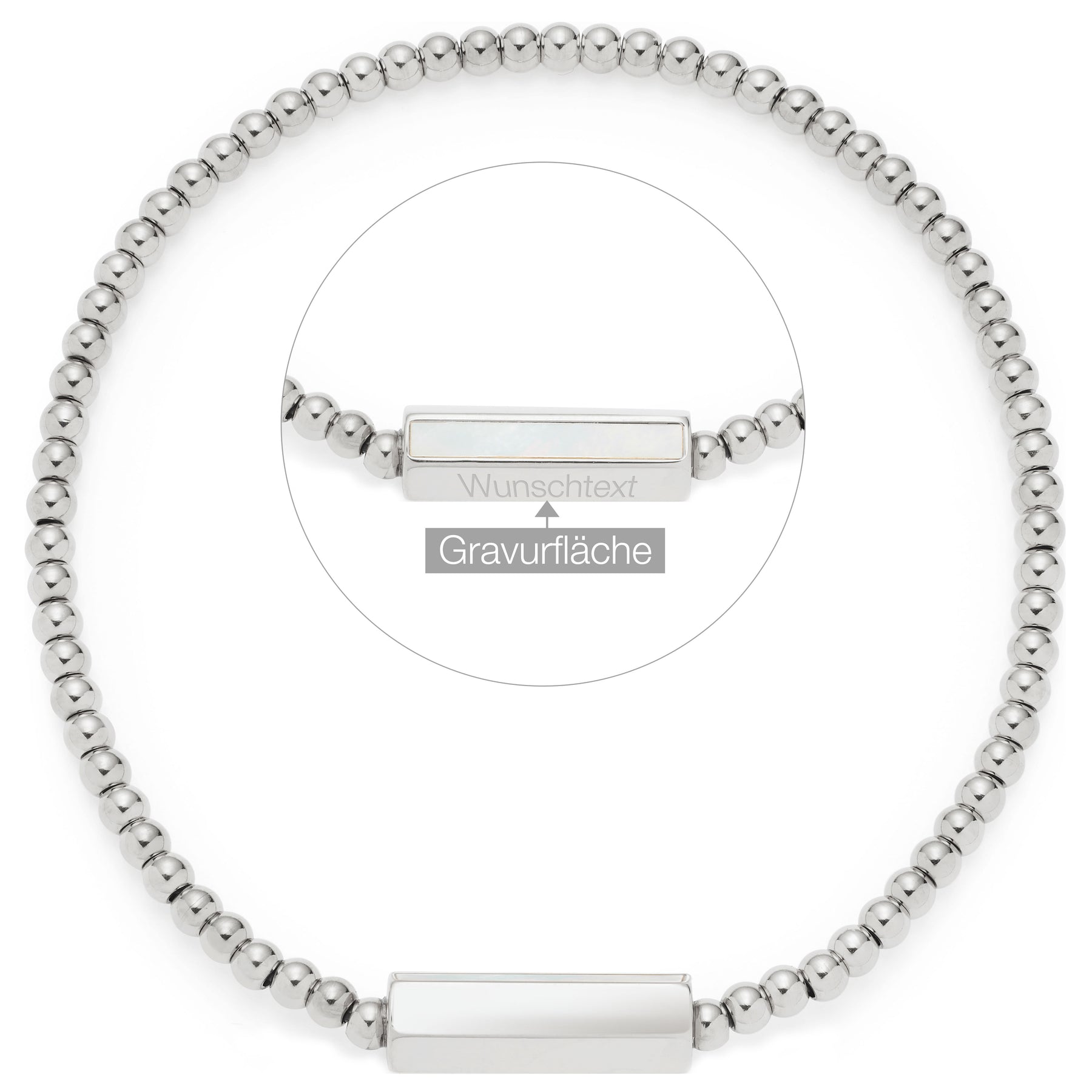 Armband PILEA silber mit Gravurfläche und Wunschtext-Platzierung