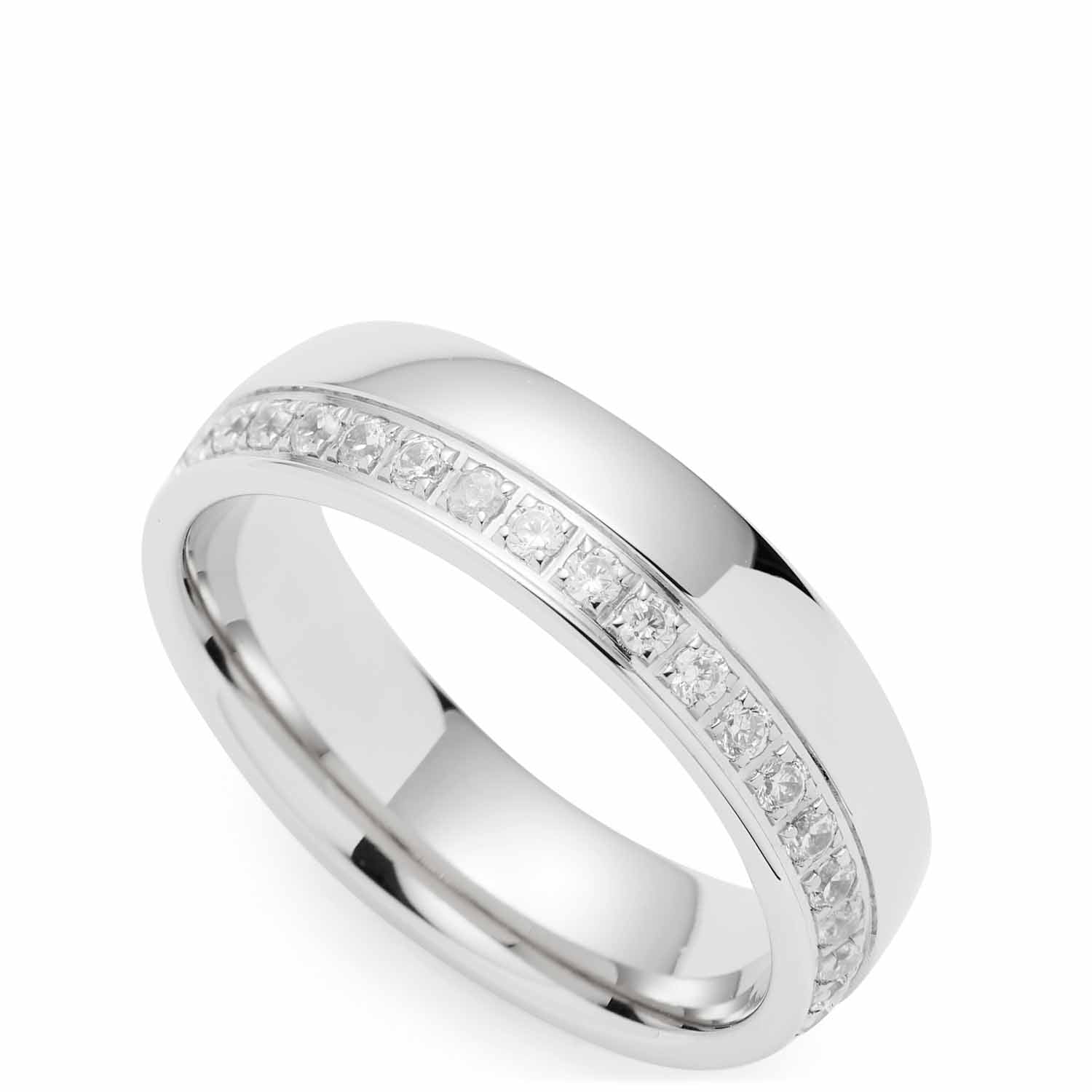 Ring BRILLANTE 20 mit Zirkoniasteinen in Silber vor weißem Hintergrund