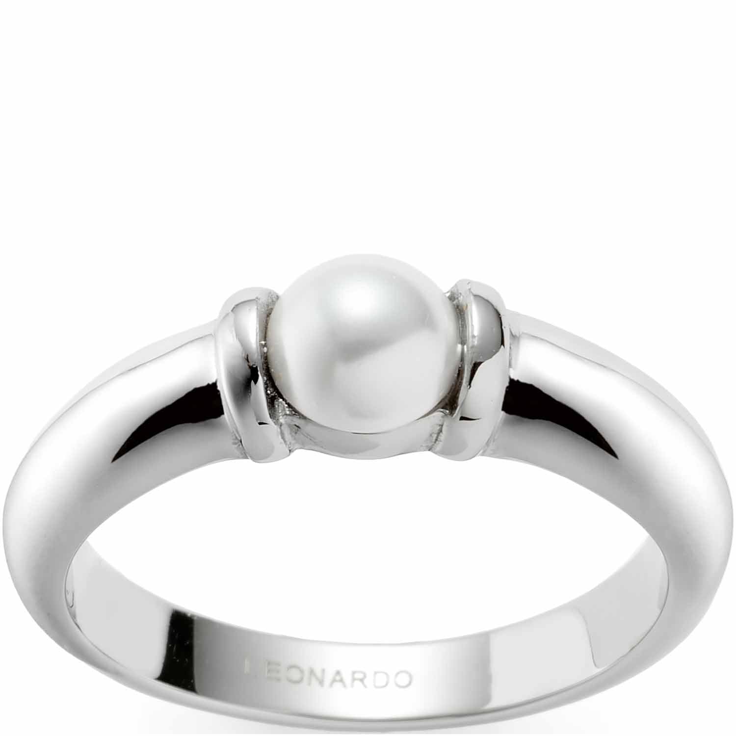 Ring ALMINA 18 silber mit Muschel-Zierrat, Frontalansicht
