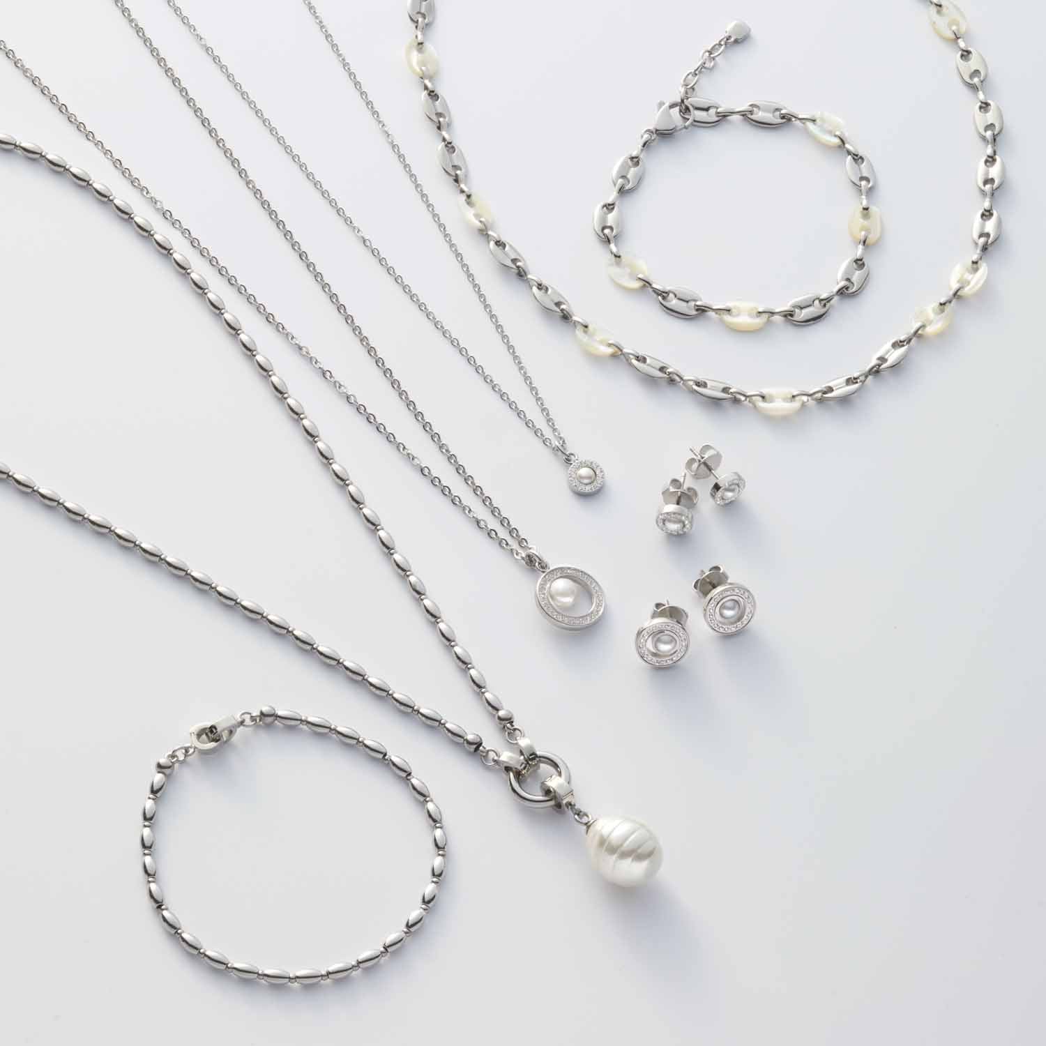 Armband LINDI mit Ketten, Ohrringen und Armband aus Edelstahl und Perlmutt