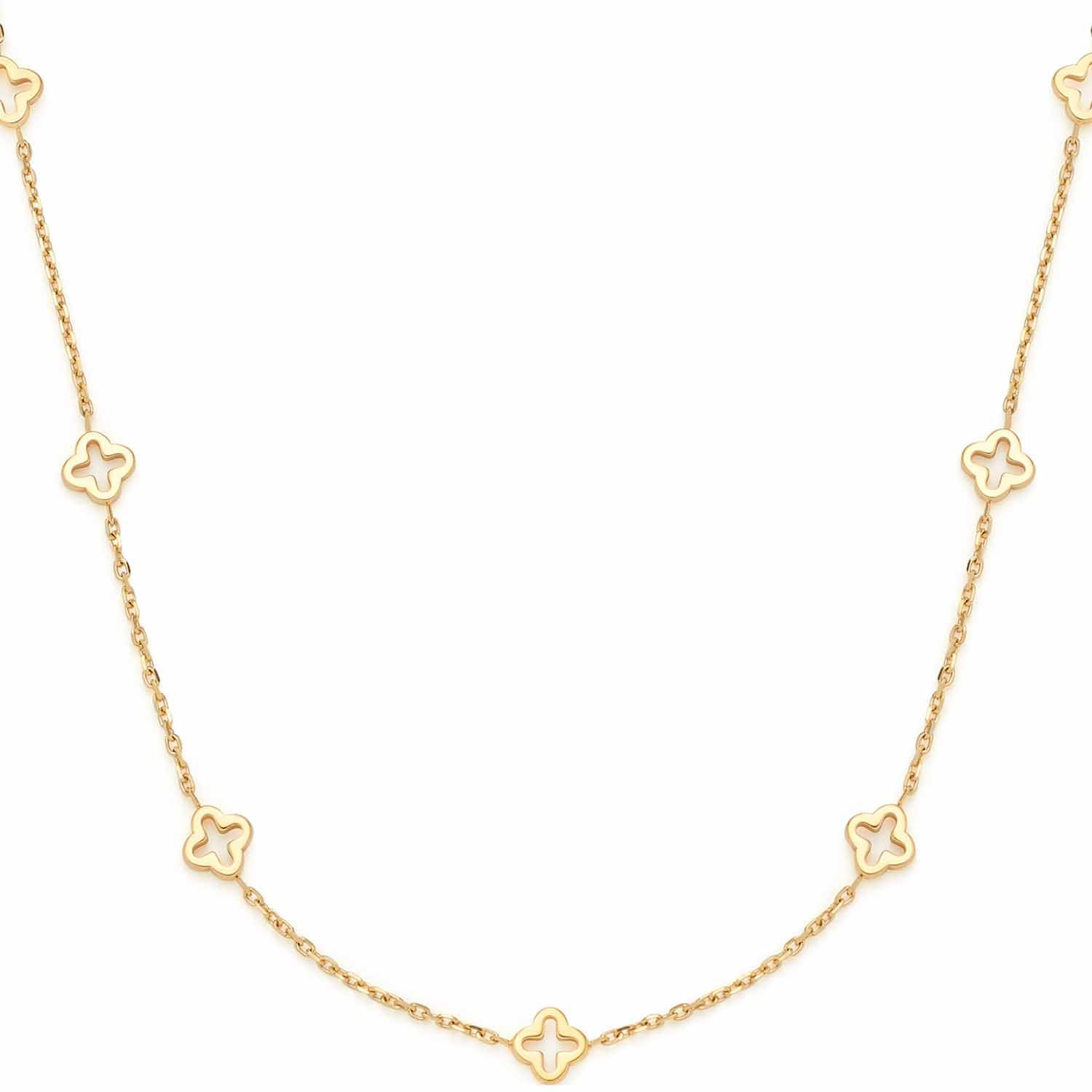 Halskette JANNA gold mit vier-blättrigen Kleeblatt-Anhängern auf Kette