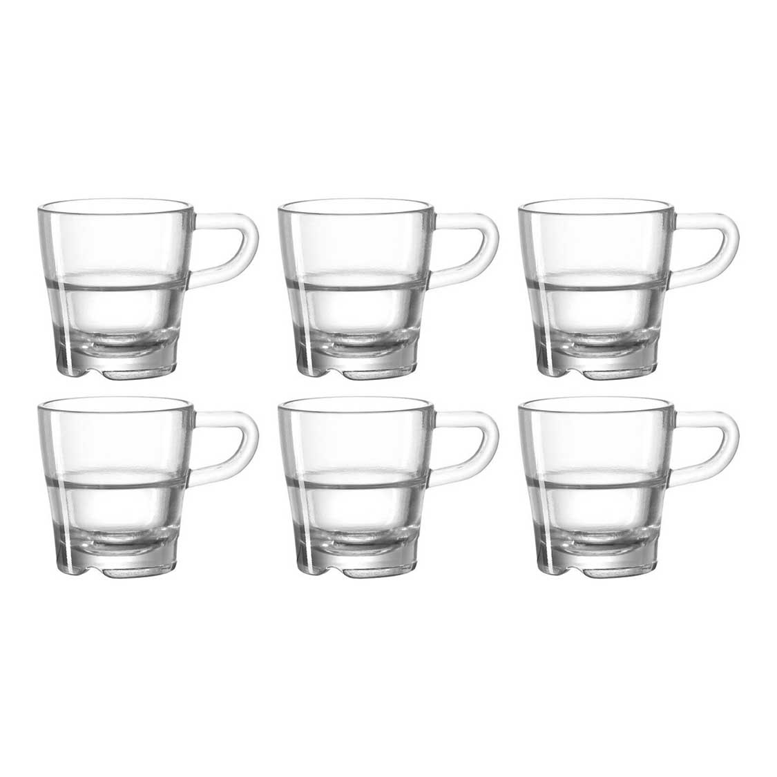 Sechs klare Espressotassen SENSO mit Henkel im 6er-Set