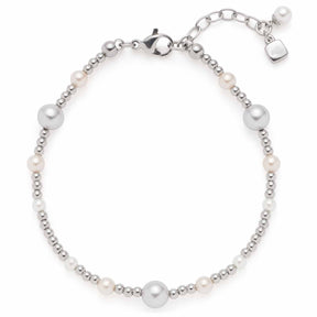 Armband ELSANA silber mit Perlen und Metallperlen, Karabinerverschluss und Verlängerungskette