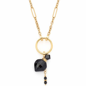 Halskette DELICA mit goldenem Kettenglied, goldenem Ring und schwarzen Glasperlen
