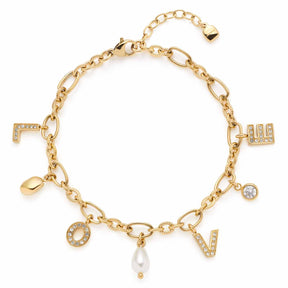 Armband OTELLA gold CIAO mit Charm-Anhängern auf weißem Hintergrund