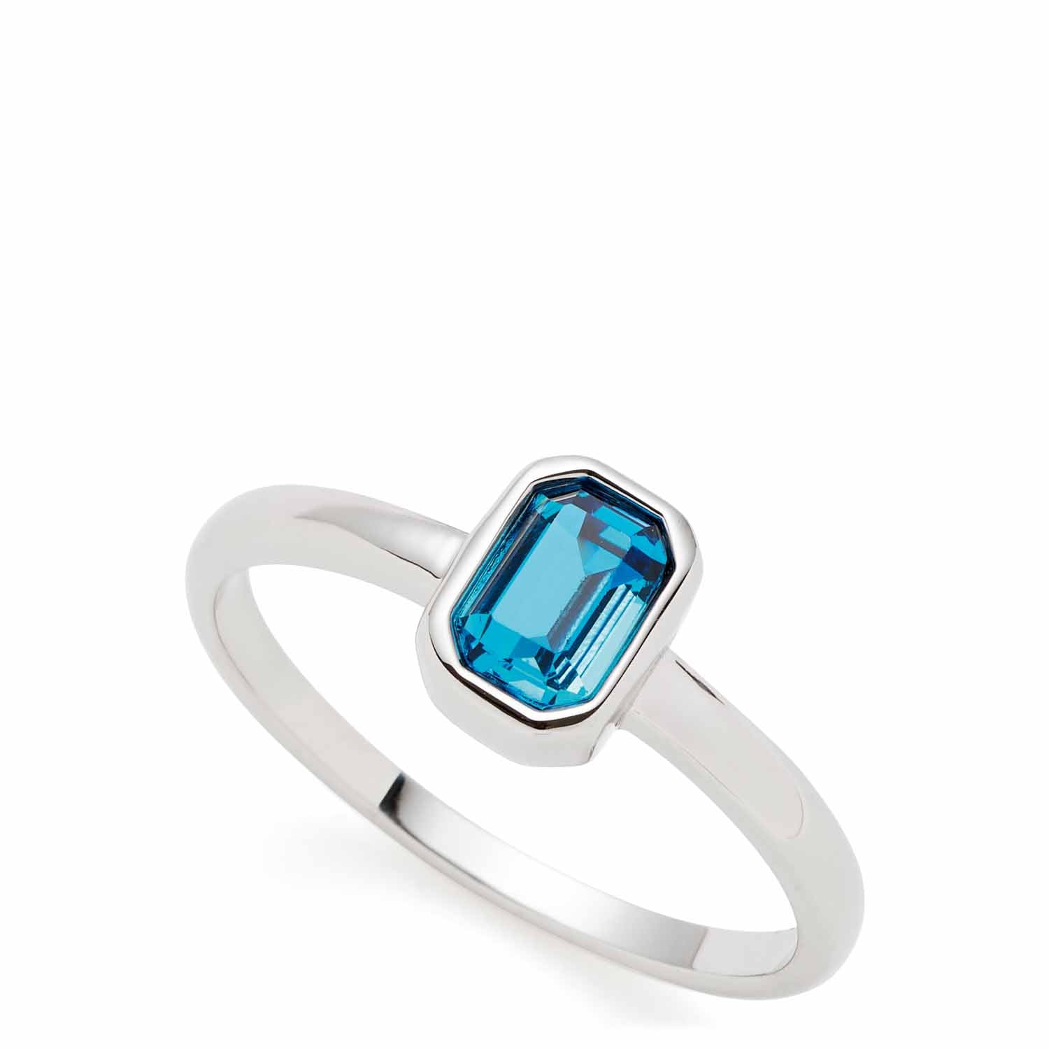 Ring SOPHIA 19 CIAO mit rechteckigem blauem Glaststein auf silberfarbenem Band