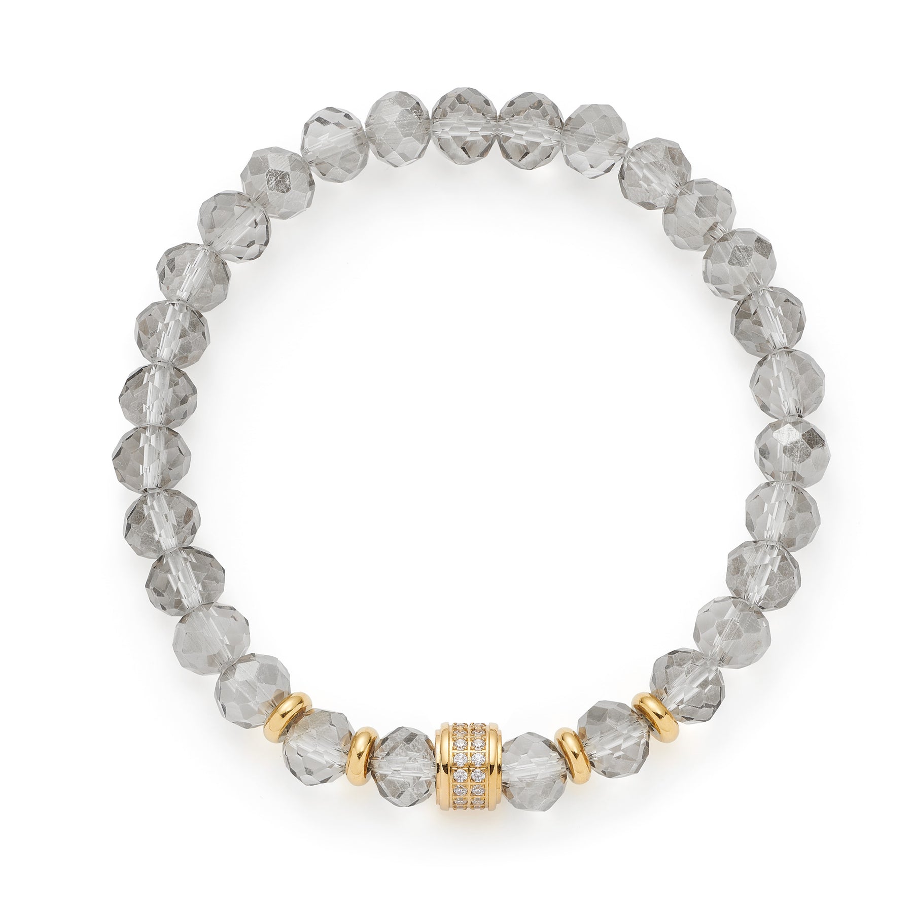 Armband BERNA gold mit facettierten Perlen und goldenen Zwischenelementen auf weißem Hintergrund