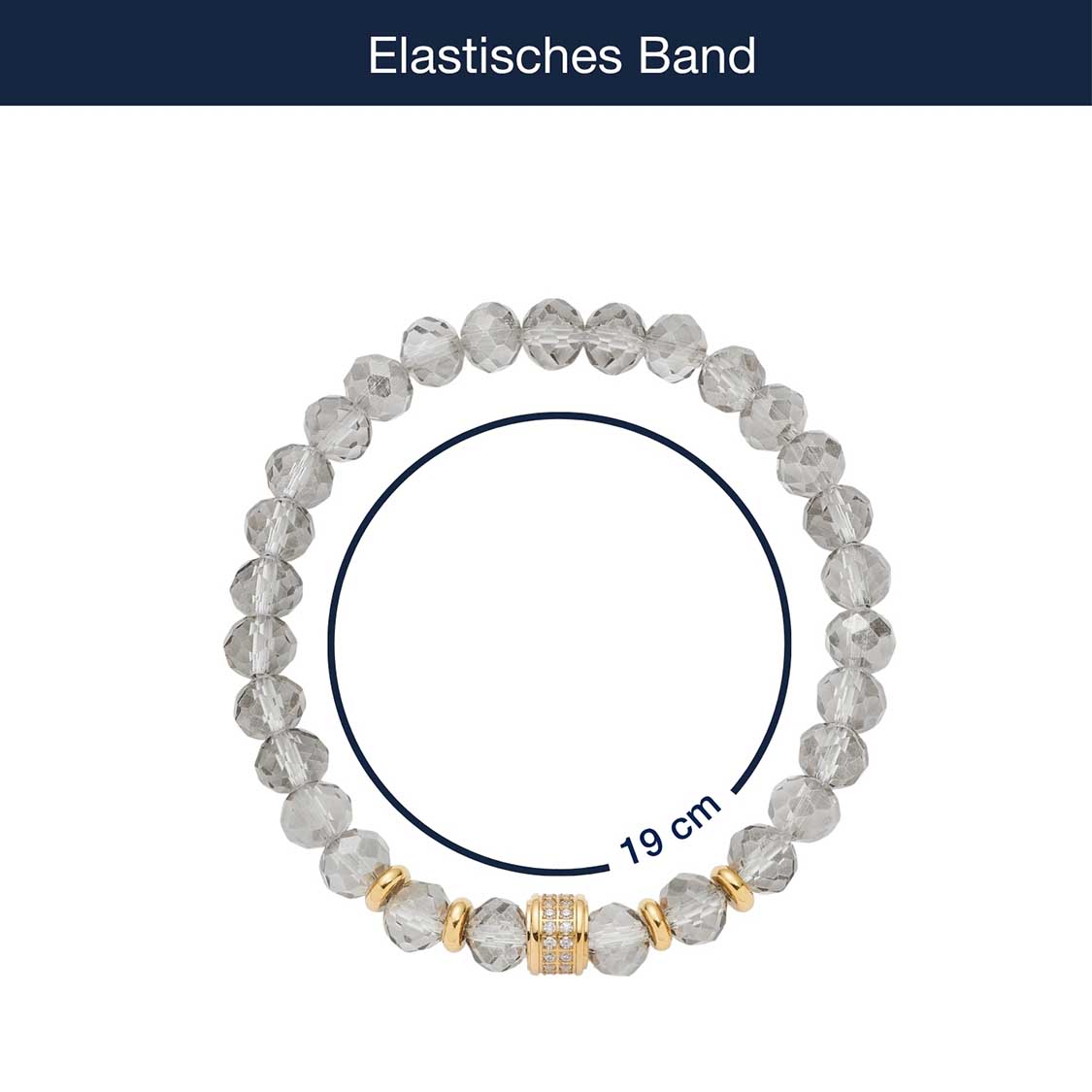 Armband BERNA gold mit Glasperlen und goldenen Spacern, Massmangaben