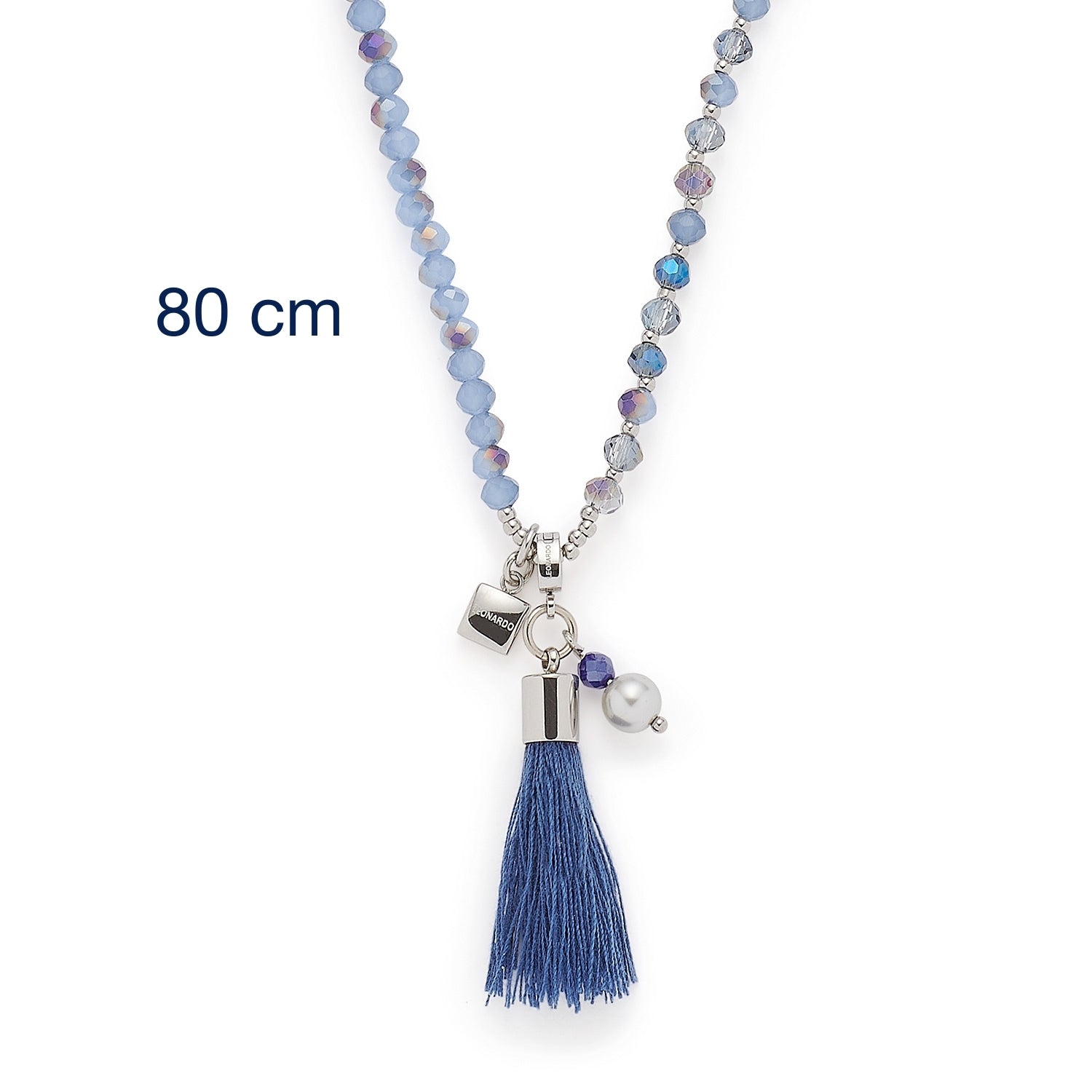 Halskette DONNA mit Glasperlen, blauer Quaste und Metallanhängern