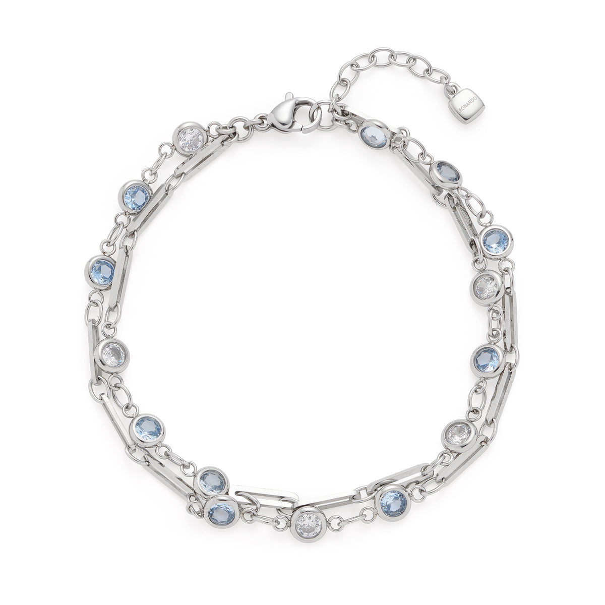 Armband VICKY mit silberfarbenen Kettengliedern und blauen sowie klaren Glassteinen