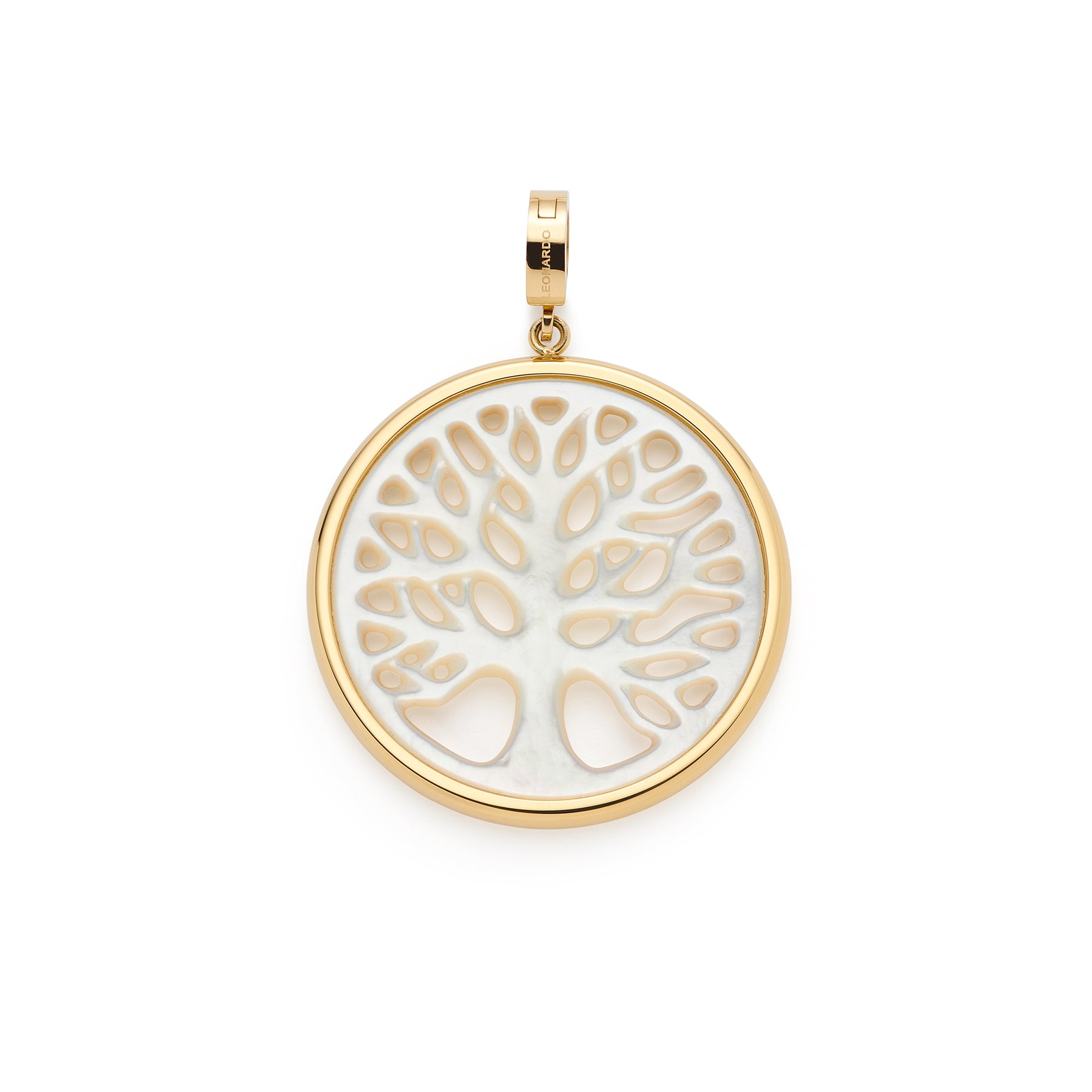 Anhänger TREENA gold mit Lebensbaum-Motiv aus Muschel und goldenem Edelstahlrahmen