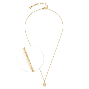 Halskette ROSY 42 cm gold CIAO mit rosa Glaspendel und Detailaufnahme der Kettenglieder