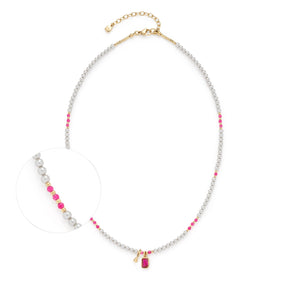 Halskette PINKY mit grauen und rosafarbenen Glasperlen, goldenem Verschluss und Anhänger