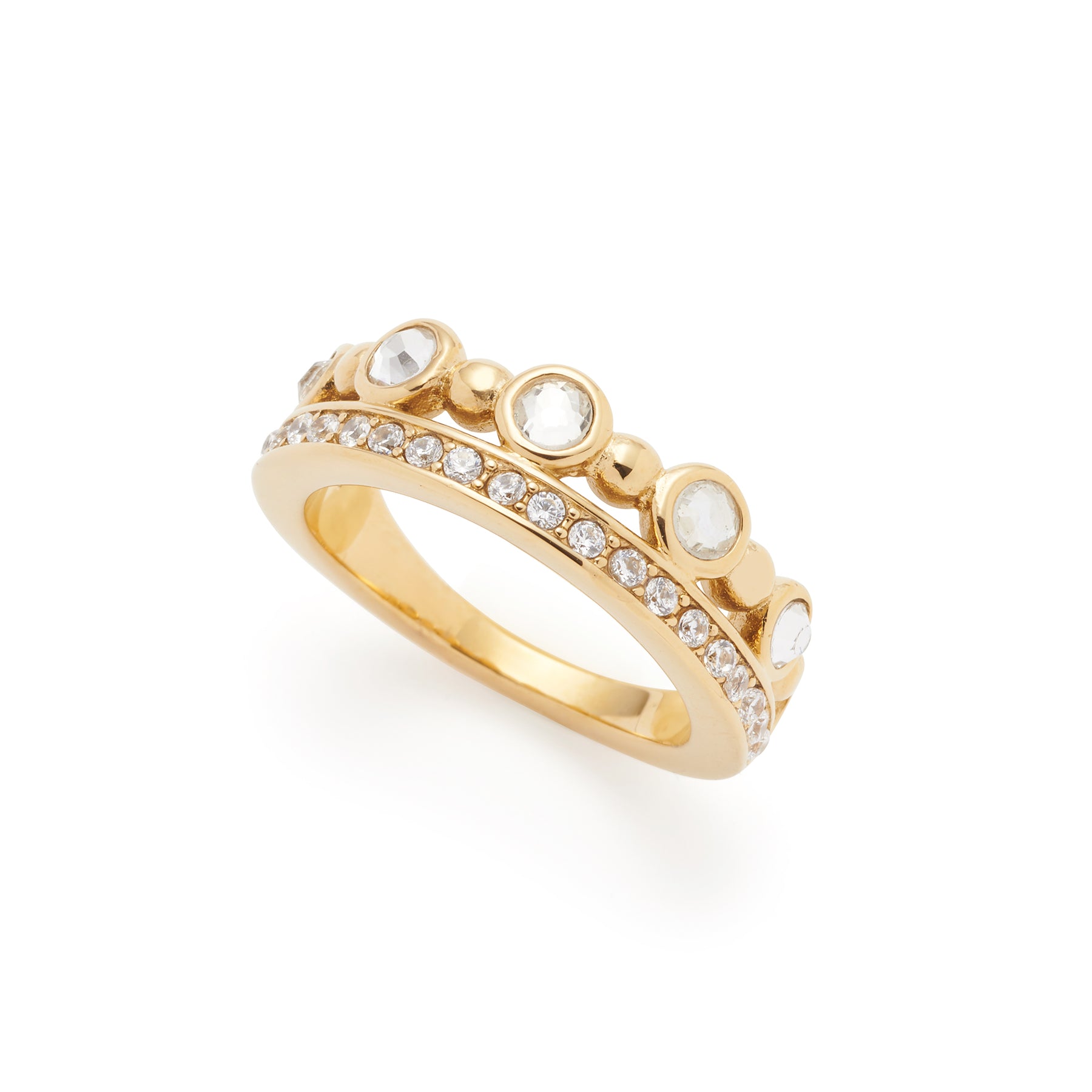 Ring BOBBY 19 gold mit drei runden Steinen und Zirkonia-Besatz
