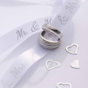 Ring ELISABETH 19 mit "Mr. & Mrs." Band und Herz-Dekorationen in Silber