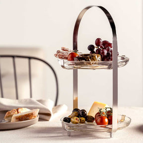 Etagere CUCINA silber mit Obst, Käse und Brot auf Tisch