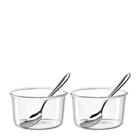 Zwei transparente Glasschalen VETRO mit je einem Eislöffel