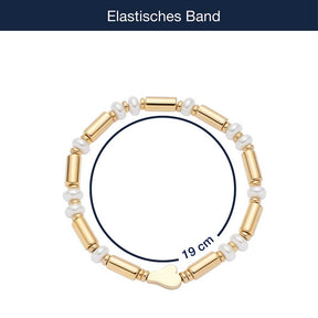 Armband NINA gold mit goldenen Röhrchen und Muschelperlen, elastisches Band, Massangaben