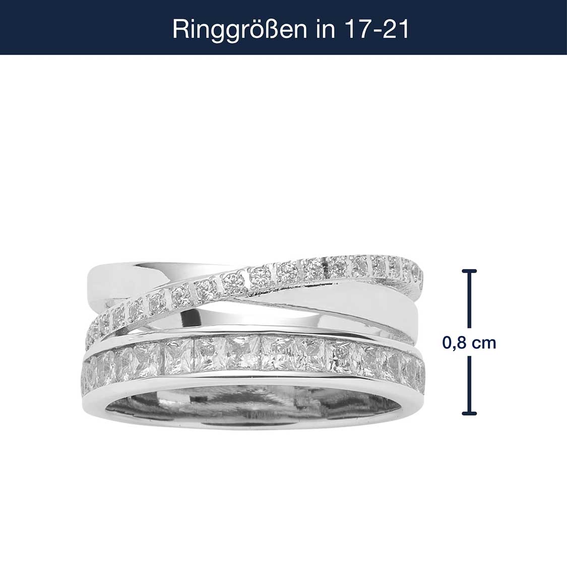 Massangaben zu Ring SARAH 17, silberner Edelstahlring mit Zirkoniasteinen