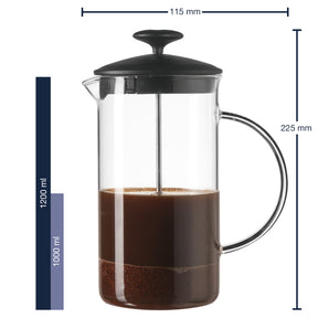 Massangaben zum Kaffeebereiter CAFFEE PER ME mit Brühkaffee gefüllt