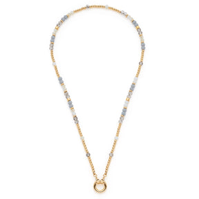 Halskette BERNIE 45 cm gold mit grauen Glasperlen und goldenem Ringverschluss