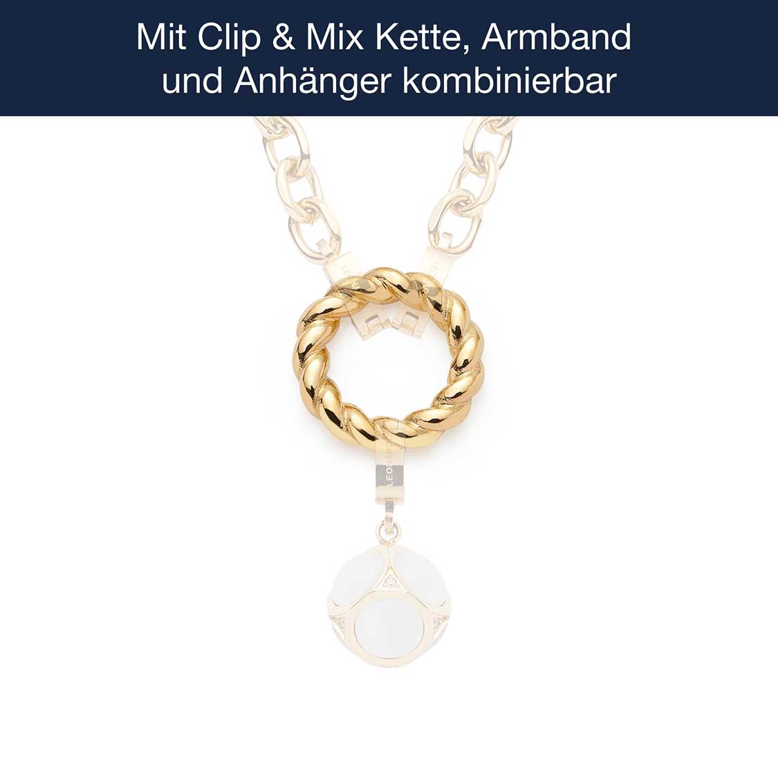 Edelstahlring LIESEL gold an Kette mit goldenem Anhänger